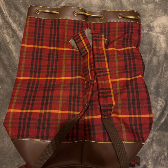 Vintage 90s Dr. Martens Plaid Drawstring Duffel Backpack Large Red Brown main image 8
